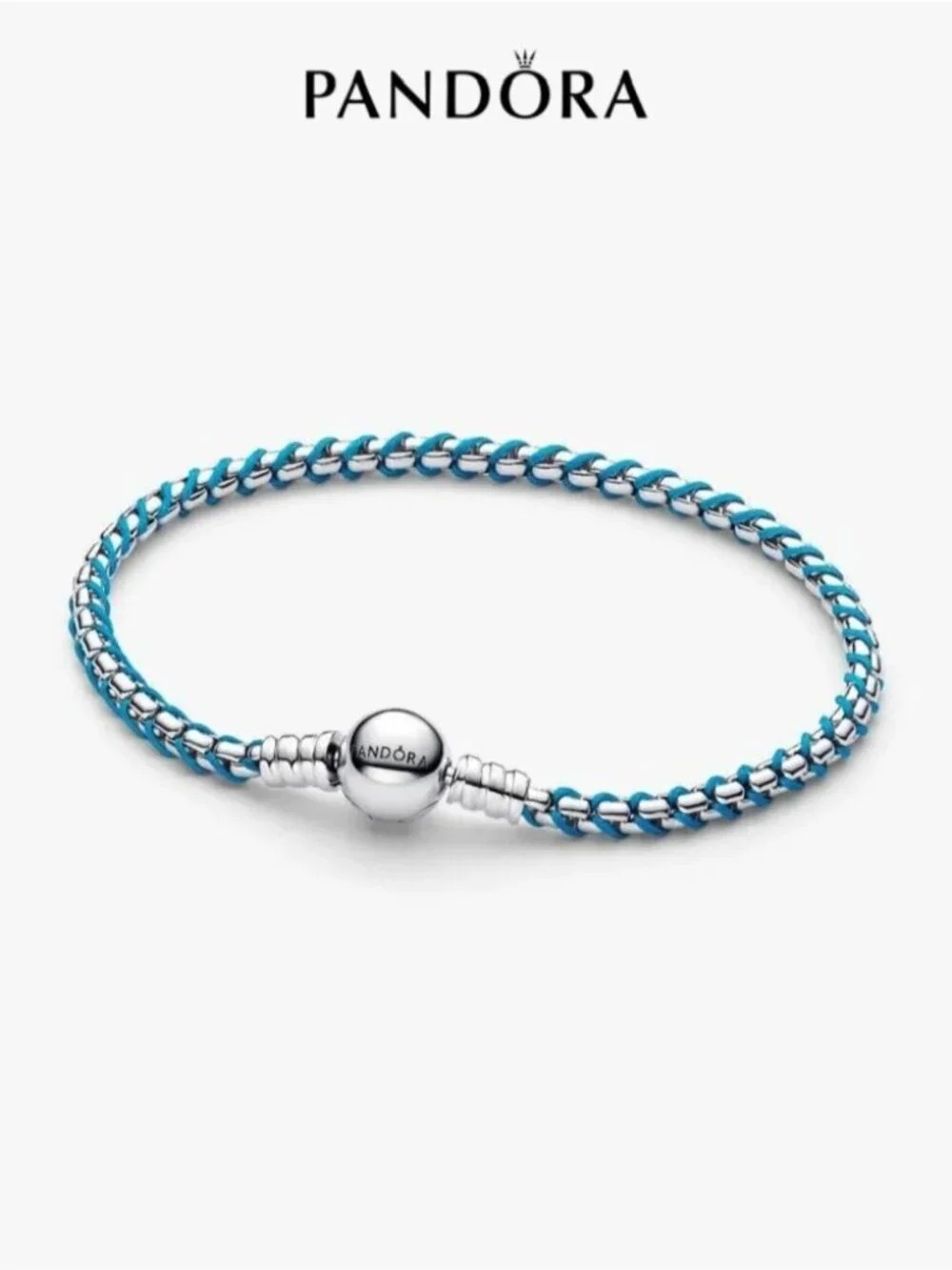 Pandora Turquoise Braided Snake Chain Bracelet with Sterling Clasp